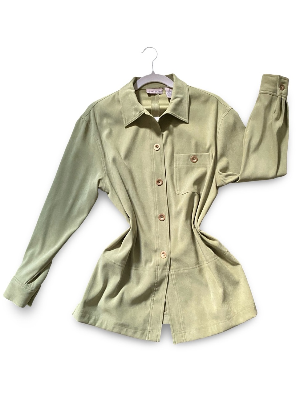 Faux suede gold buttons-Shirt Jacket